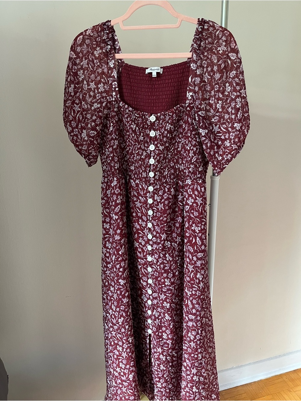 Madewell Lucie Smocked Button Front Midi Dress - Picture 4 of 11